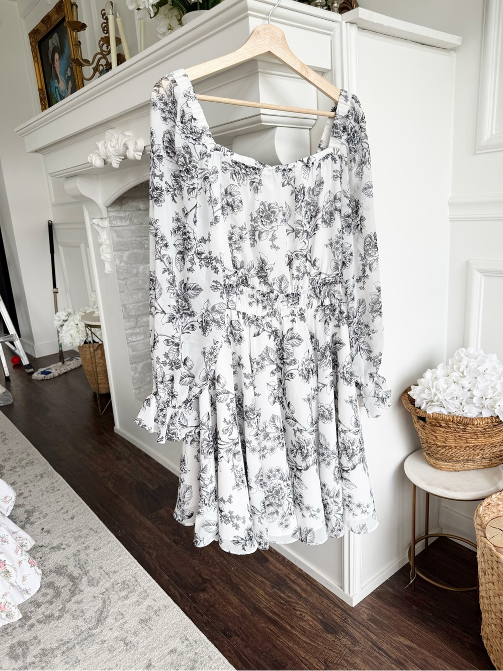 Rachel Parcell toile black and white chiffon dress